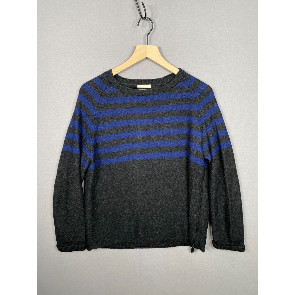 Wrap London Sweater Womens 4 Charcoal Blue Stripe Side Zip Pullover Alpaca